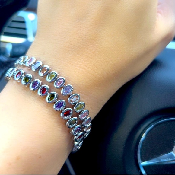 Platinum Plated Silver Tennis Bracelet Crystal Hypoallergenic & Waterproof - Picture 2 of 9